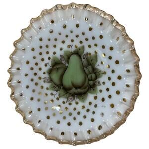 Vintage Fenton "Charlton" Crimped Ruffle Saucer Pear/Apple Design GUC